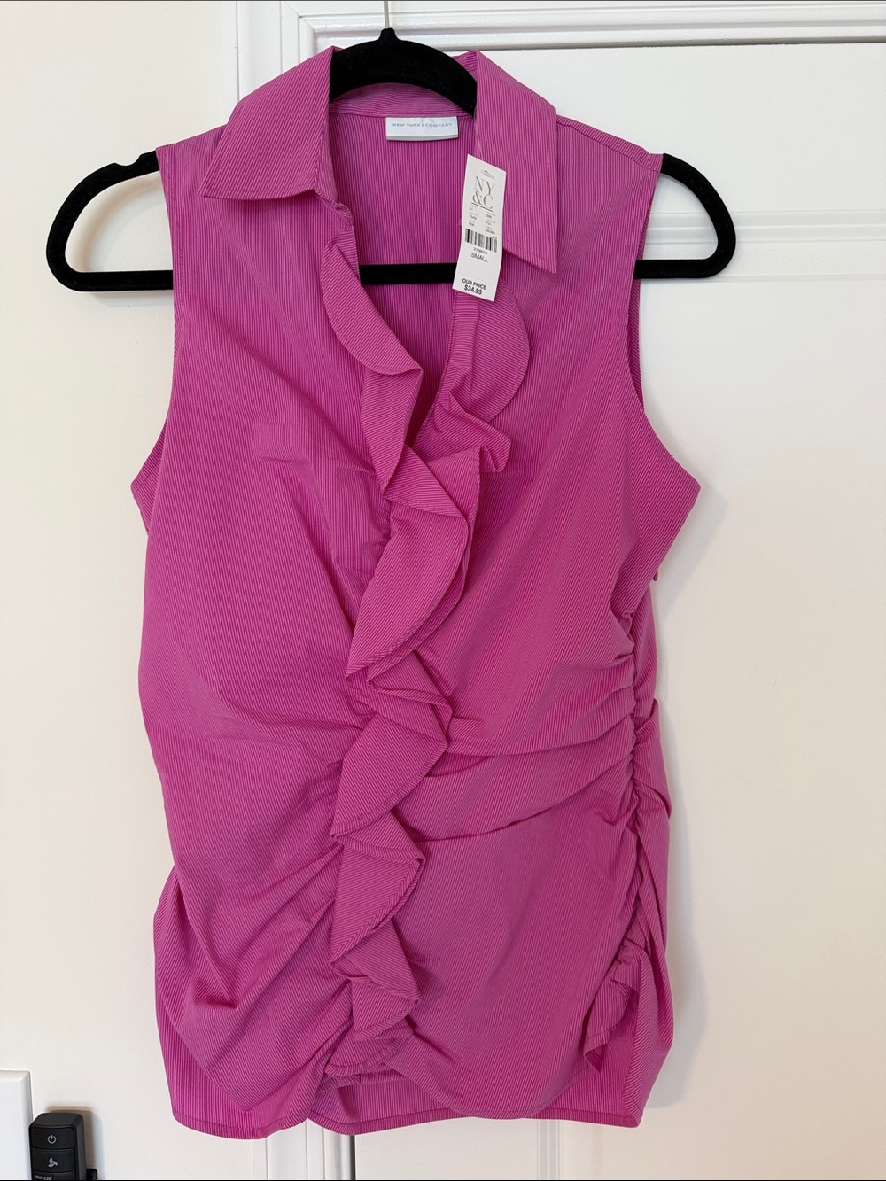NWT New York & Company Sleeveless Ruffled Blouse - Pink